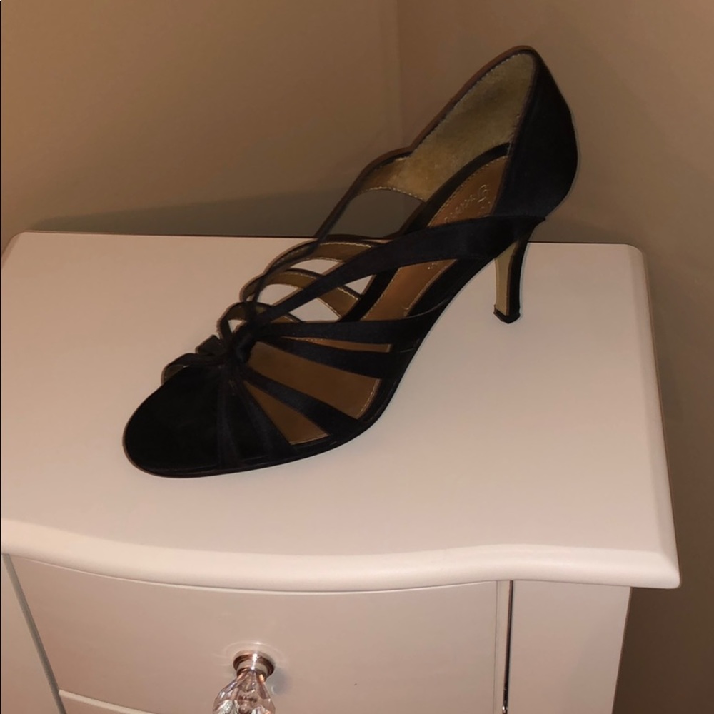 Black satin high heels